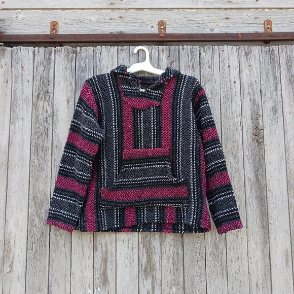 Baja Joe Pink And Black Woven Stripe Pullover Baja Hoodie Womens Sz Small - Picture 1 of 6